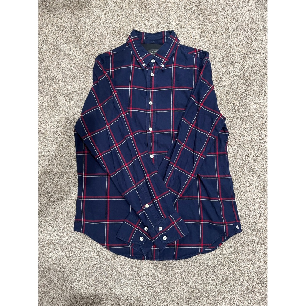 Rag & Bone Mens Fit 2 Navy Red Windowpane Plaid Cotton Button Down Shirt Medium